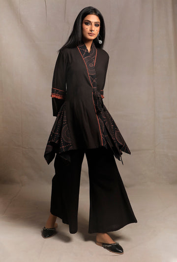 Black Asymmetrical Front Tie Robe